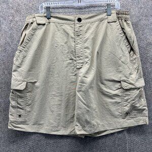 Reel Legends Cargo Shorts Mens XL Beige Nylon Fishing Elastic Waist 8 Inseam